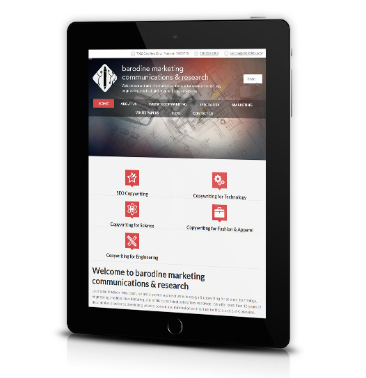 Tablet View of Barodine Marketing Communications & Research's Home Page