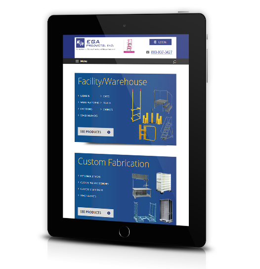 Tablet View of EGA Products's Home Page