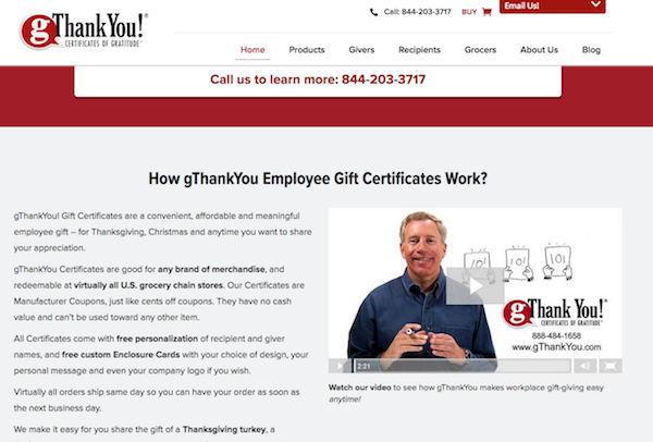 gThankYou website with video button