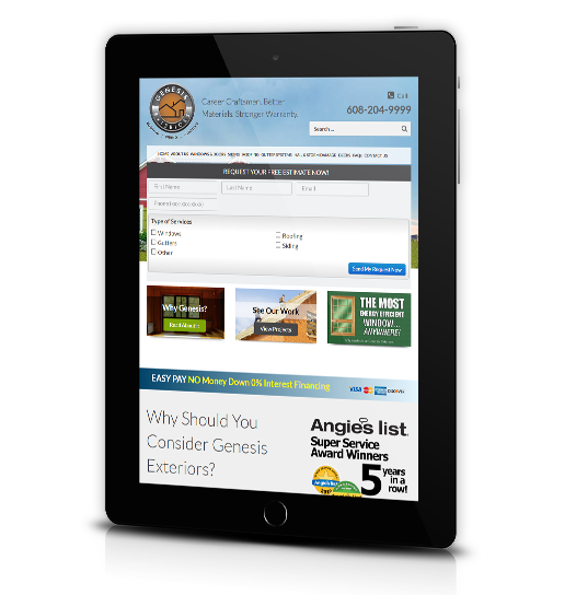 Tablet View of Genesis Exteriors Home Page