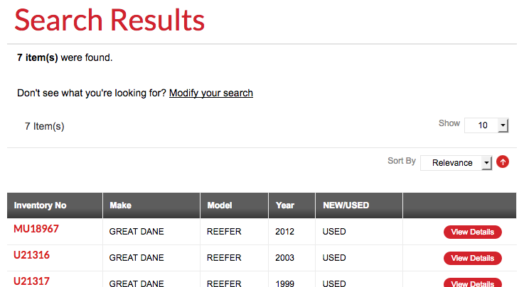 Search results for their trailer inventory
