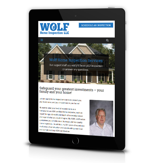 Tablet View of Wolf Home Inspection's Home Page