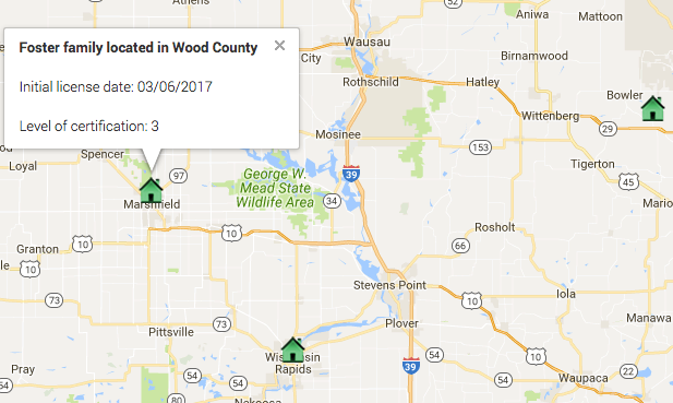 Map showing house icons and information