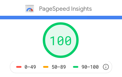 Perfect Google PageSpeed score of 100