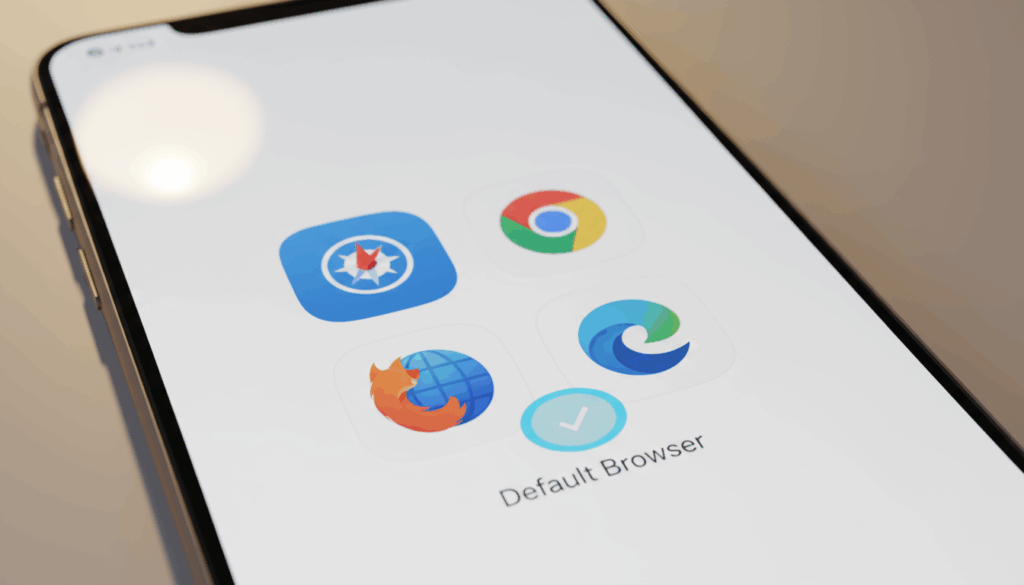 Phone showing browser options for setting a default browser app.