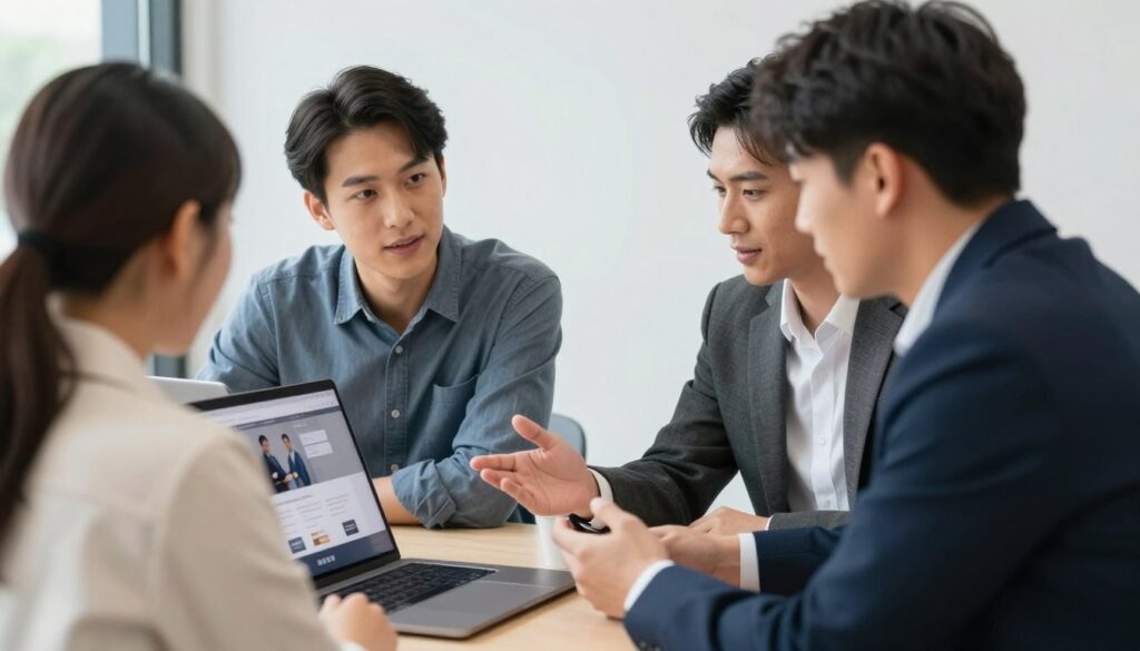 business owner choosing website fixing company professional consultation