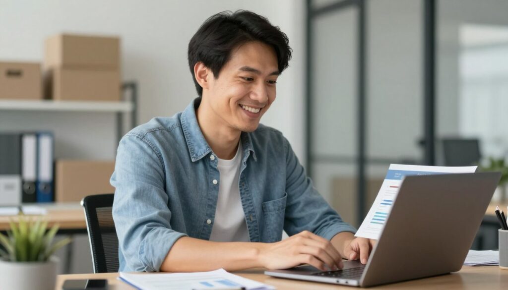 successful business owner confident website performing well